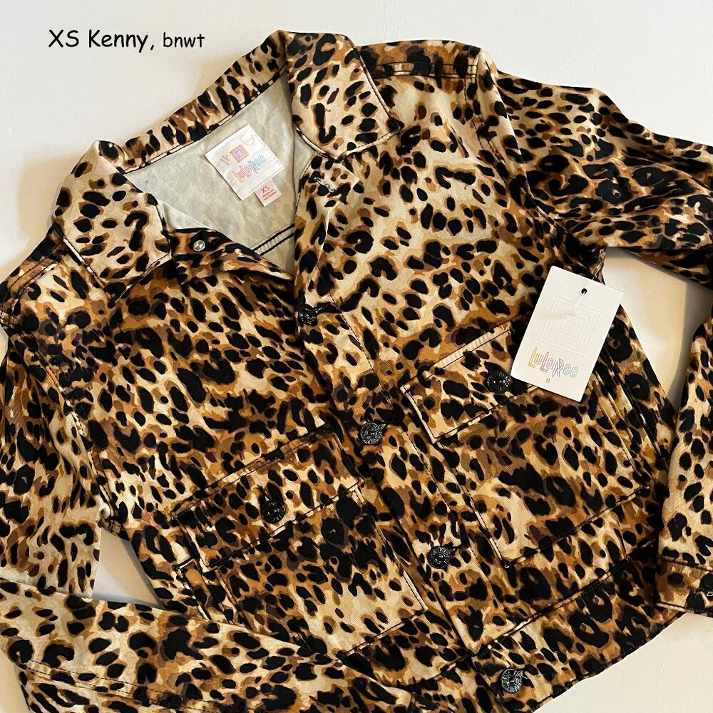 XS Lularoe Kenny jean jacket, unisex, brown leopard animal print